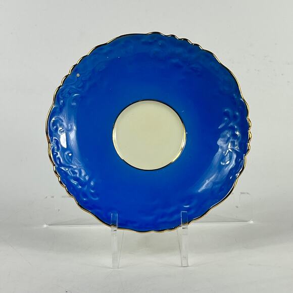 Aynsley England Bone China Teacup Saucer Set C511 Blue Floral Embossed Gold Trim - Picture 11 of 15